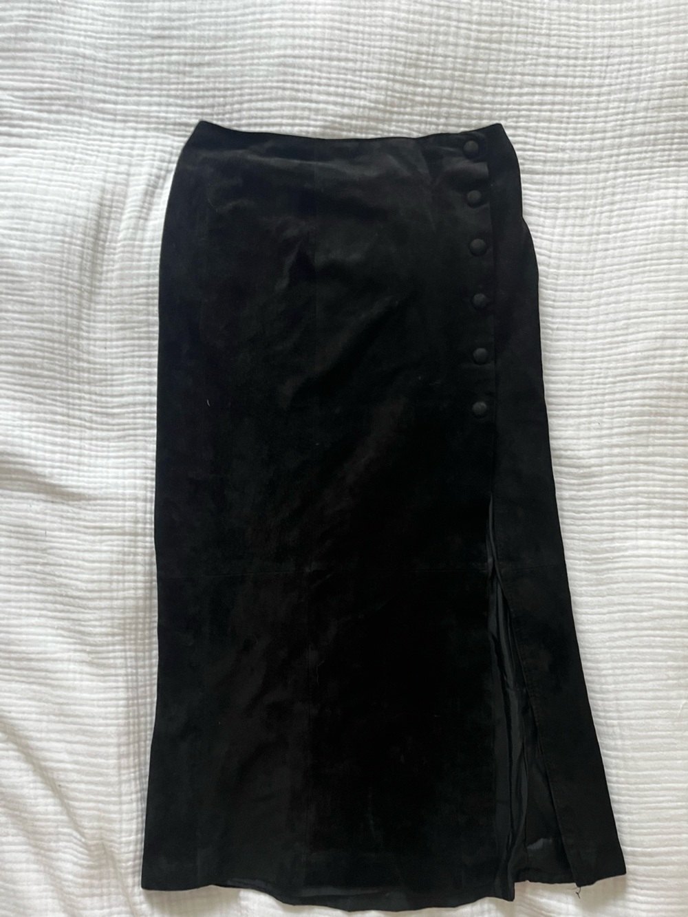 Vintage Black women’s Suede High Waisted Side Slit Skirt.